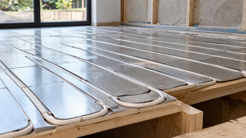 Verwarmingsleidingen in platen van een droogbouwsysteem