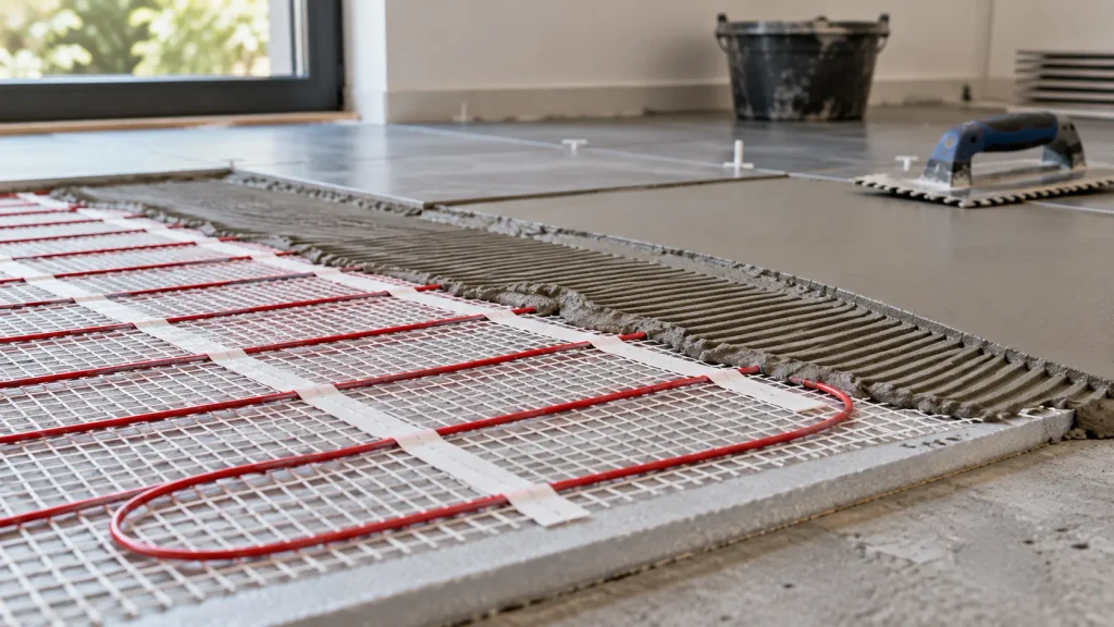 Elektrische verwarmingsmat als onderdeel van de vloeropbouw