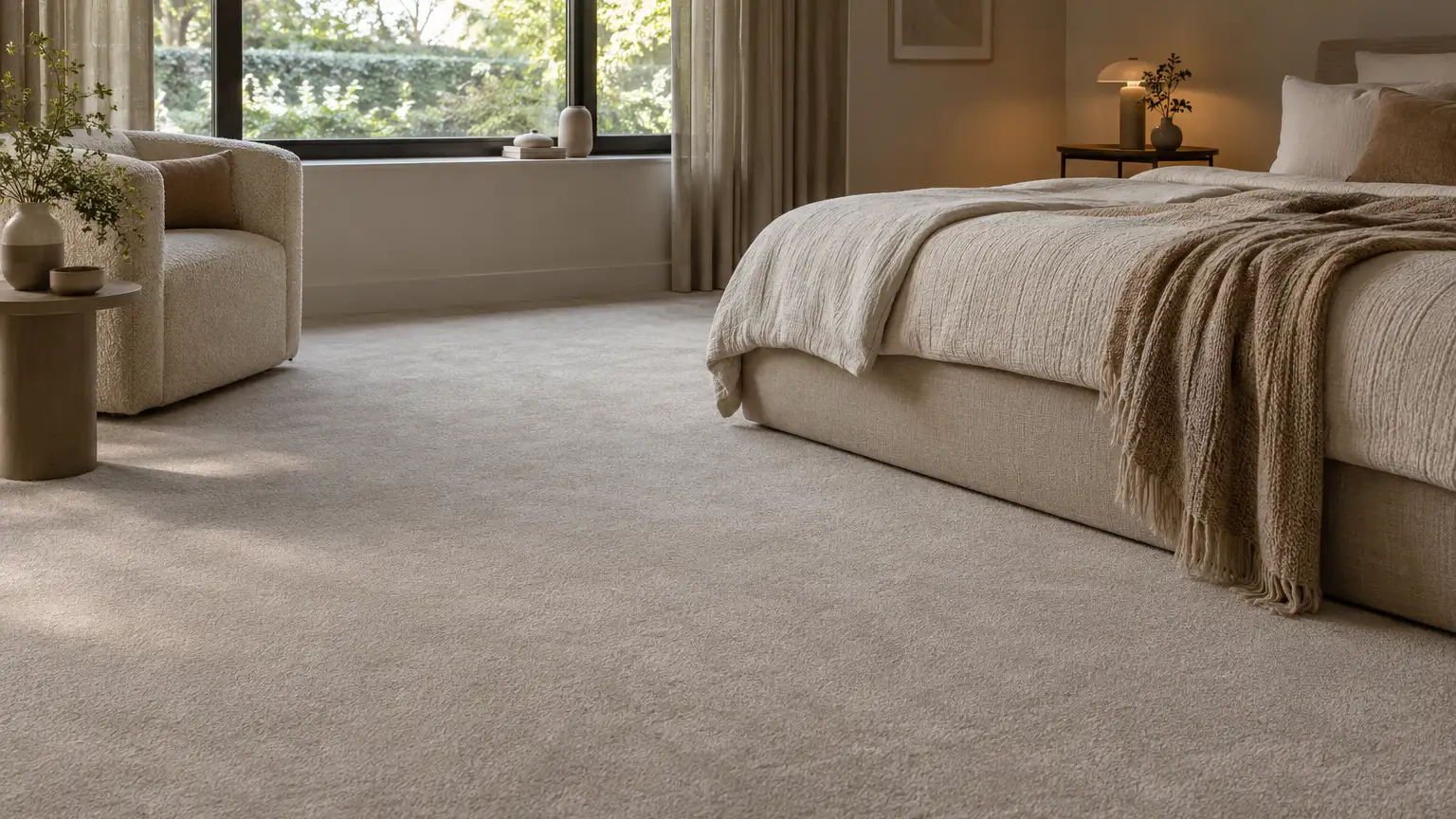 Afgewerkte kamer met een zachte vloer in een neutrale tint