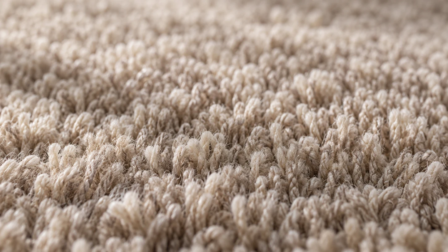 Close-up van beige textielvezels met een duidelijke poolstructuur